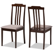 Baxton Studio Clarissa Mid-Century Modern Warm Grey Fabric and Dark Brown Finished Wood 2-Piece Dining Chair Set